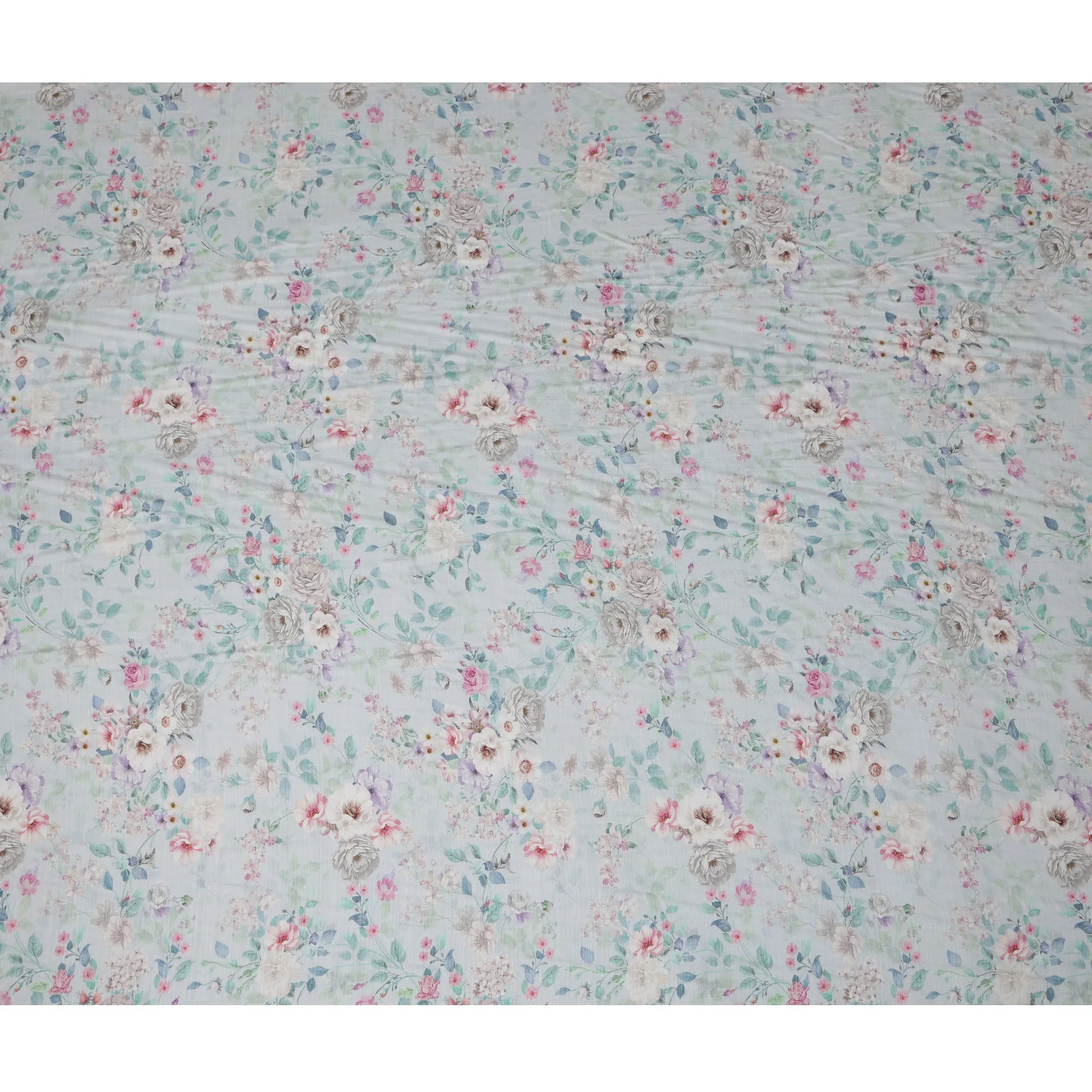 Mint Green Floral Cotton Linen Fabric, 110 cm Width-D20966