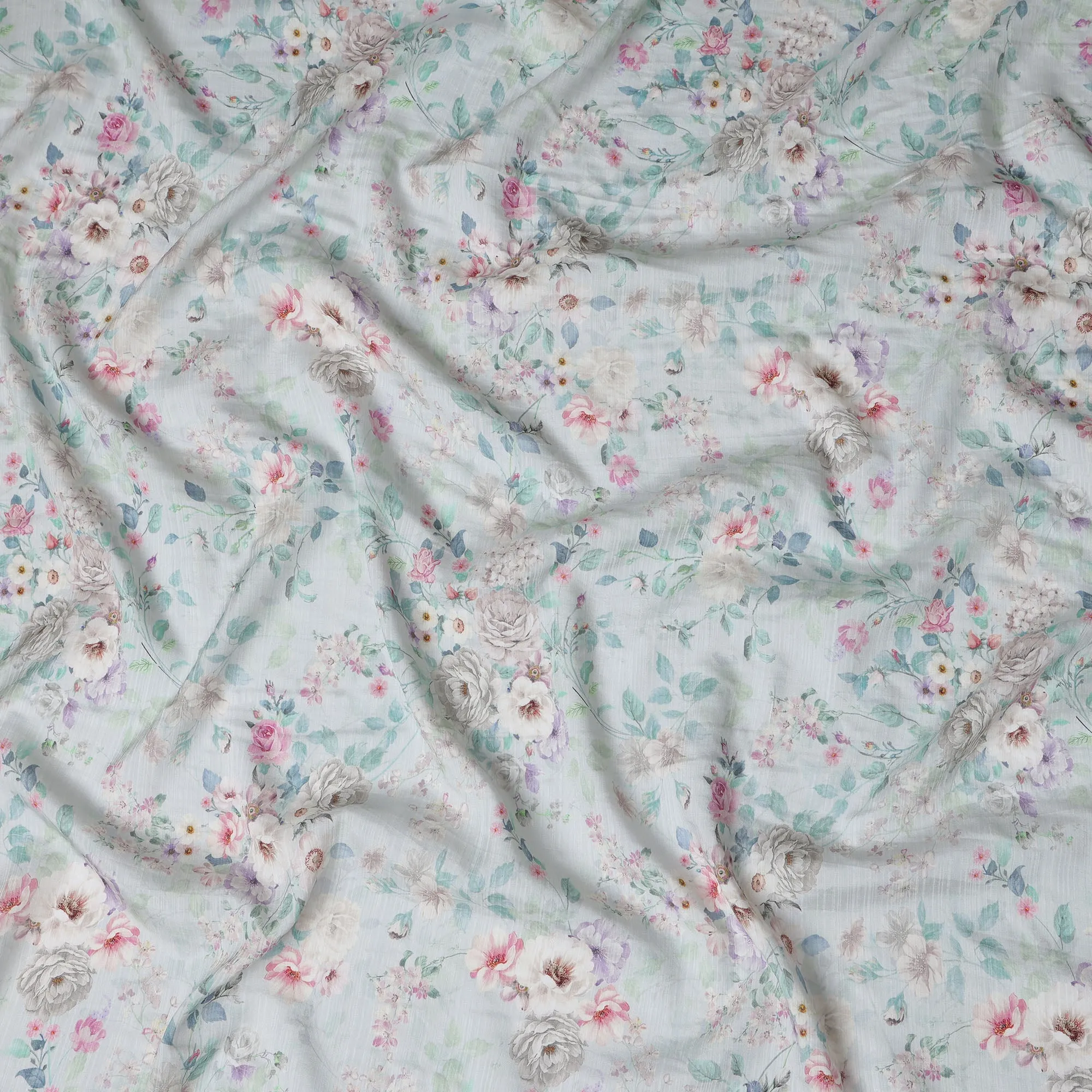 Mint Green Floral Cotton Linen Fabric, 110 cm Width-D20966