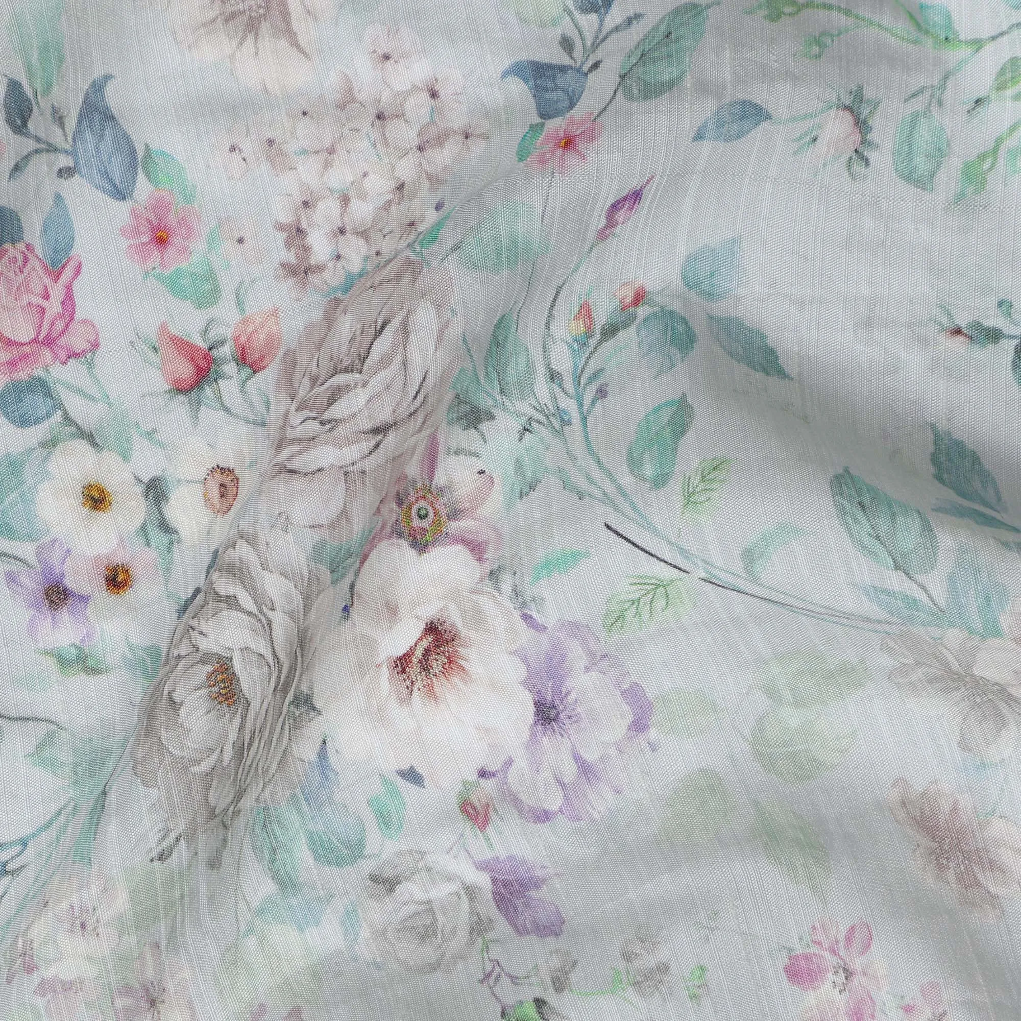 Mint Green Floral Cotton Linen Fabric, 110 cm Width-D20966