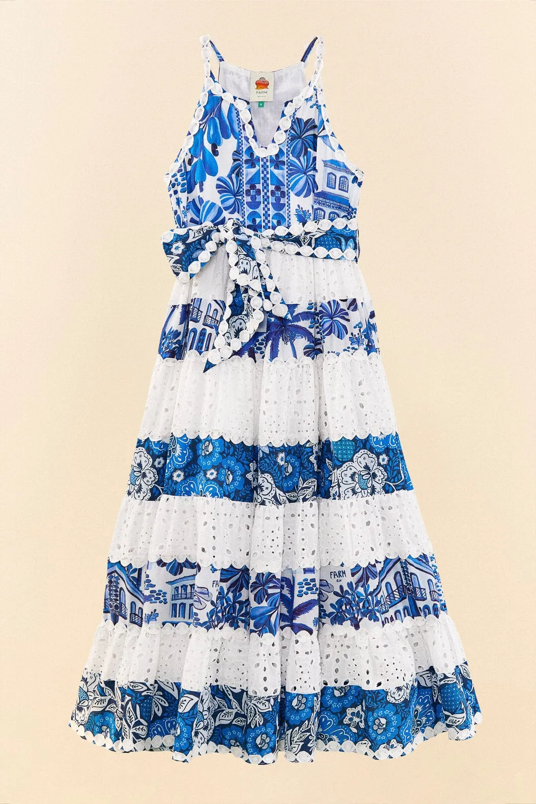 Mixed White And Blue Prints Maxi Dress