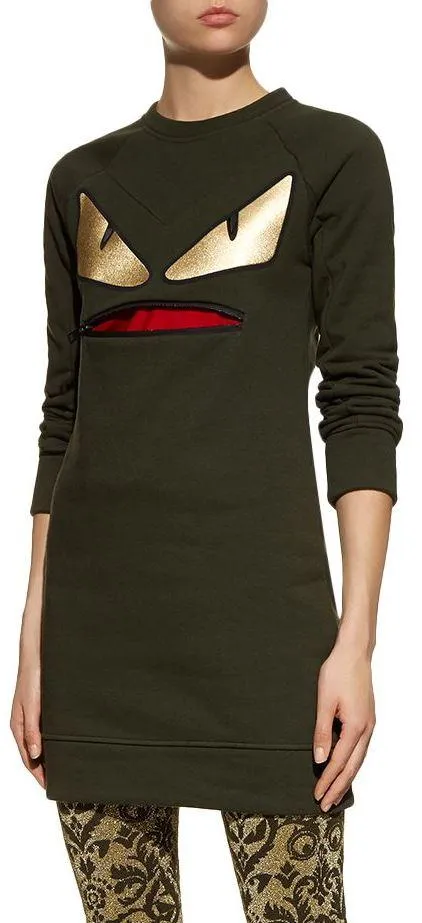 Monster-Eyes Sweater-Dress, Military Green