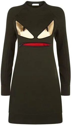 Monster-Eyes Sweater-Dress, Military Green