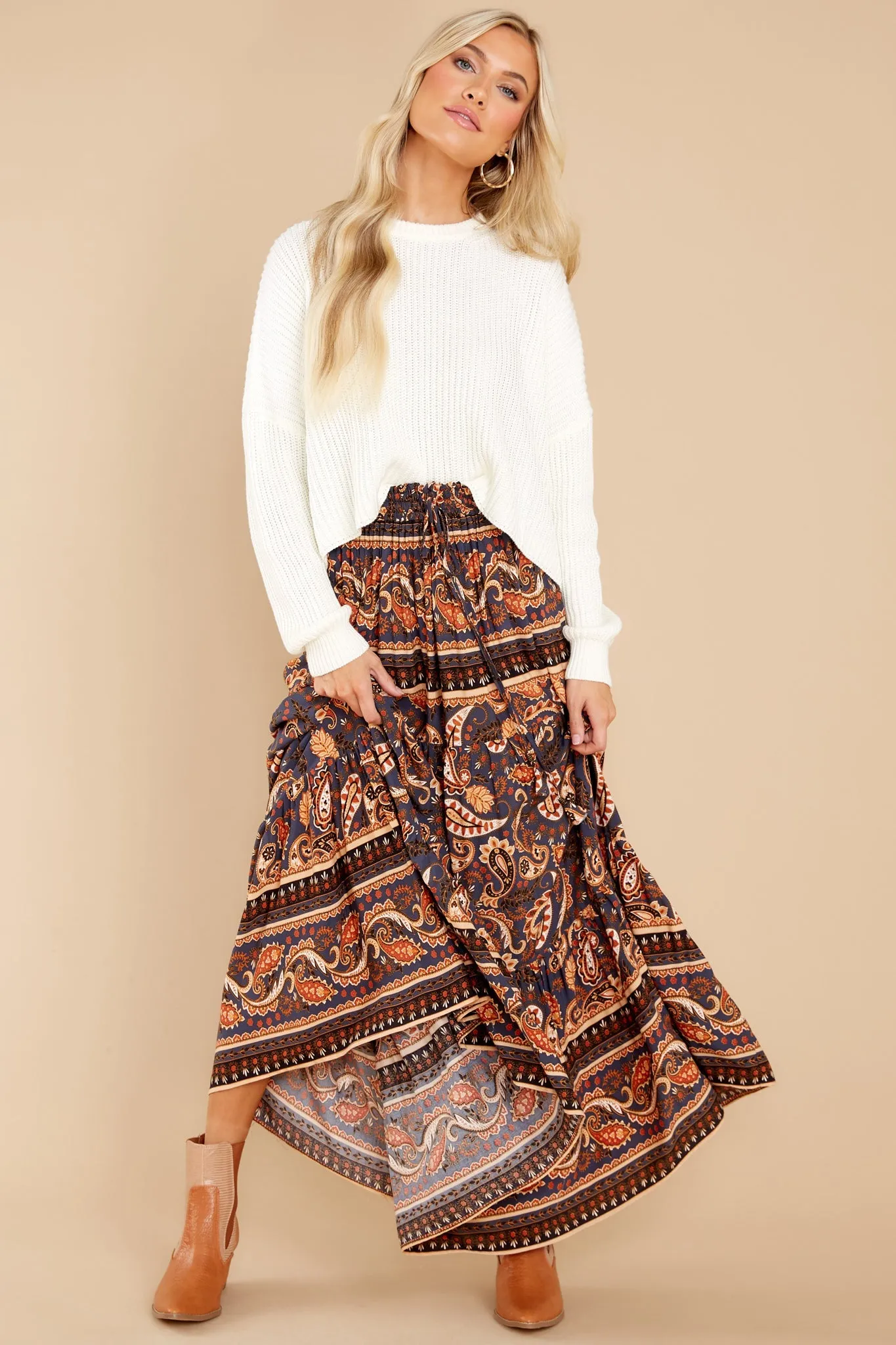 Moonlit Festive Indigo And Rust Maxi Skirt