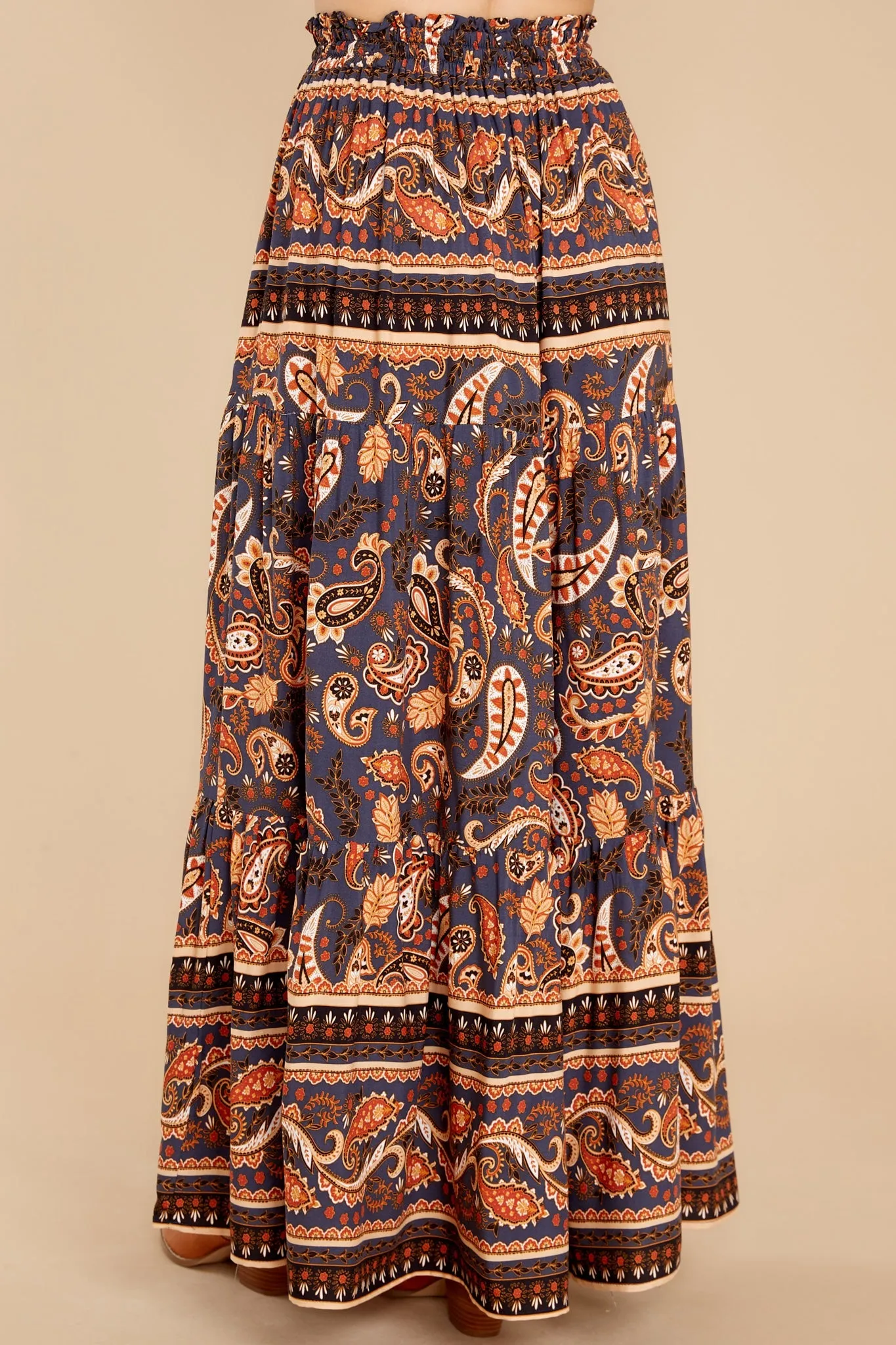 Moonlit Festive Indigo And Rust Maxi Skirt