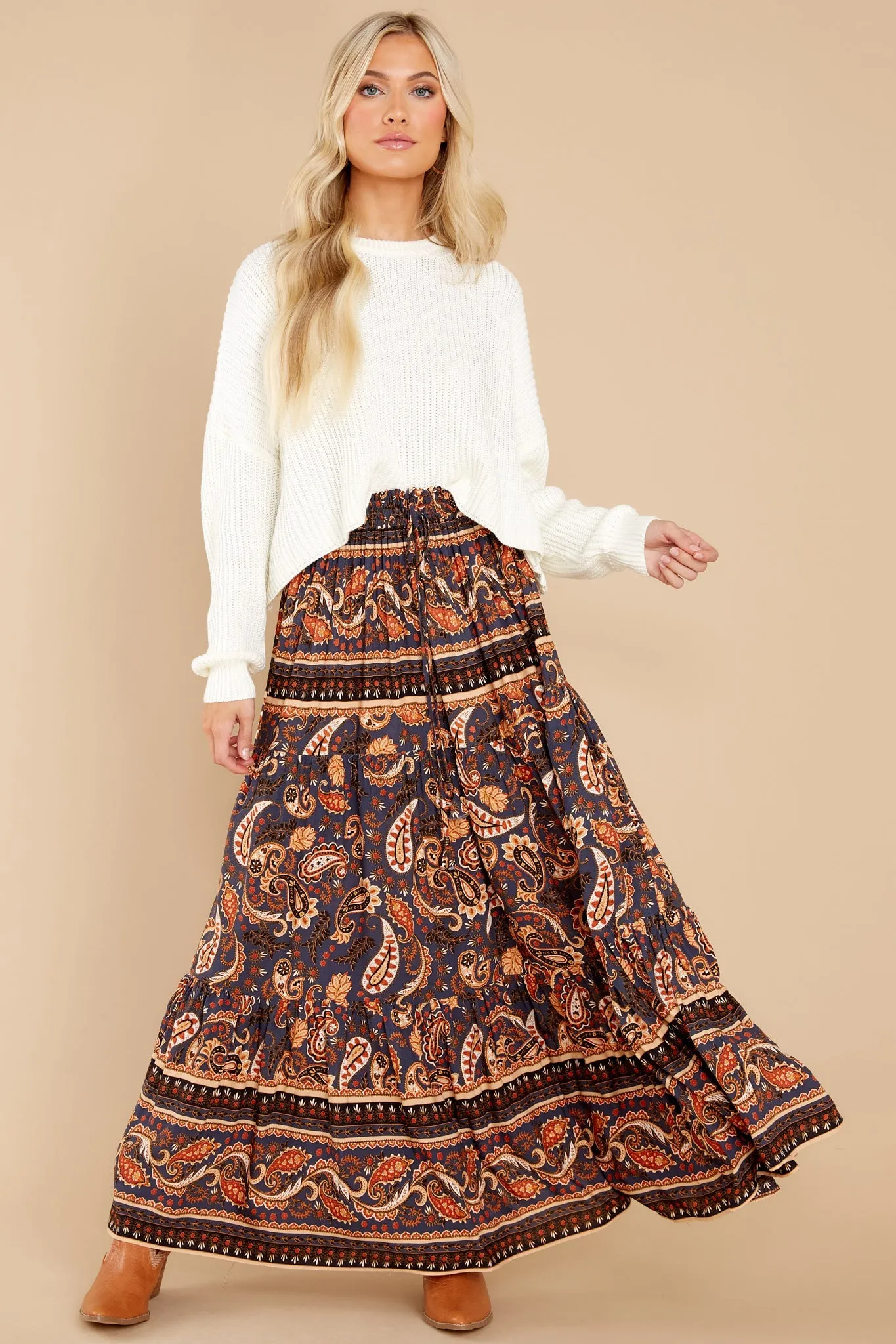 Moonlit Festive Indigo And Rust Maxi Skirt