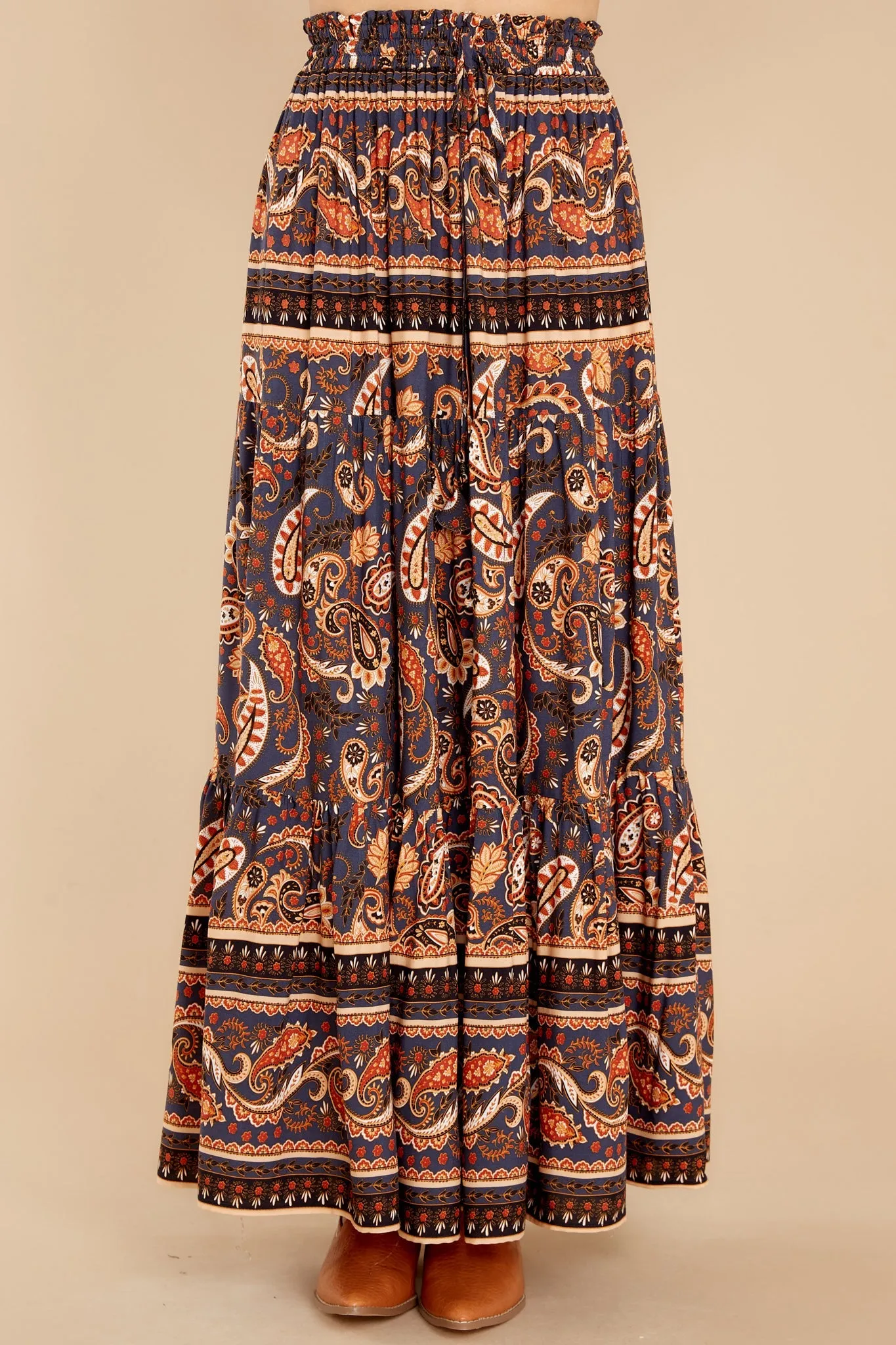 Moonlit Festive Indigo And Rust Maxi Skirt