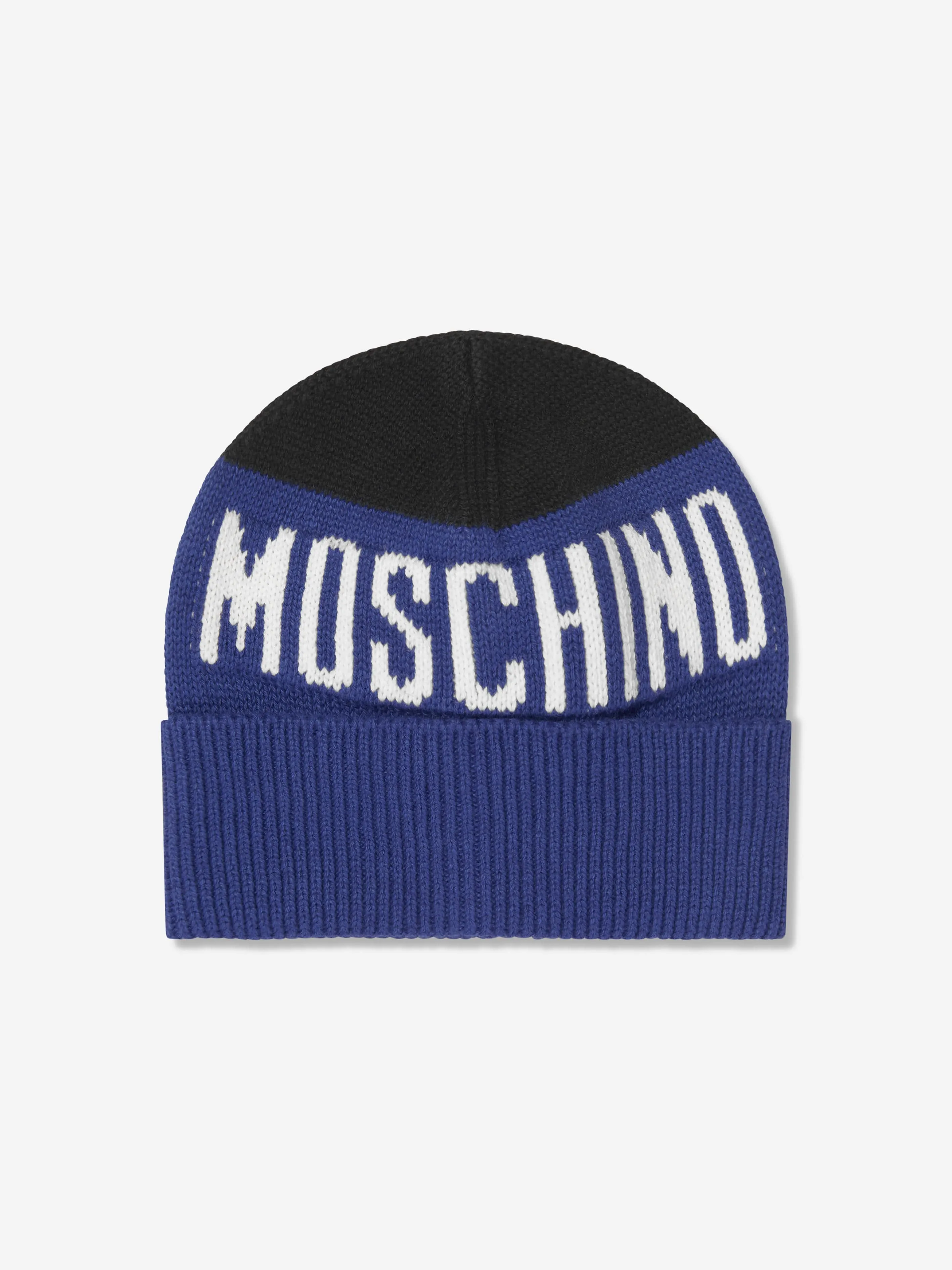 Moschino Boys Knitted Hat And Scarf Set in Blue