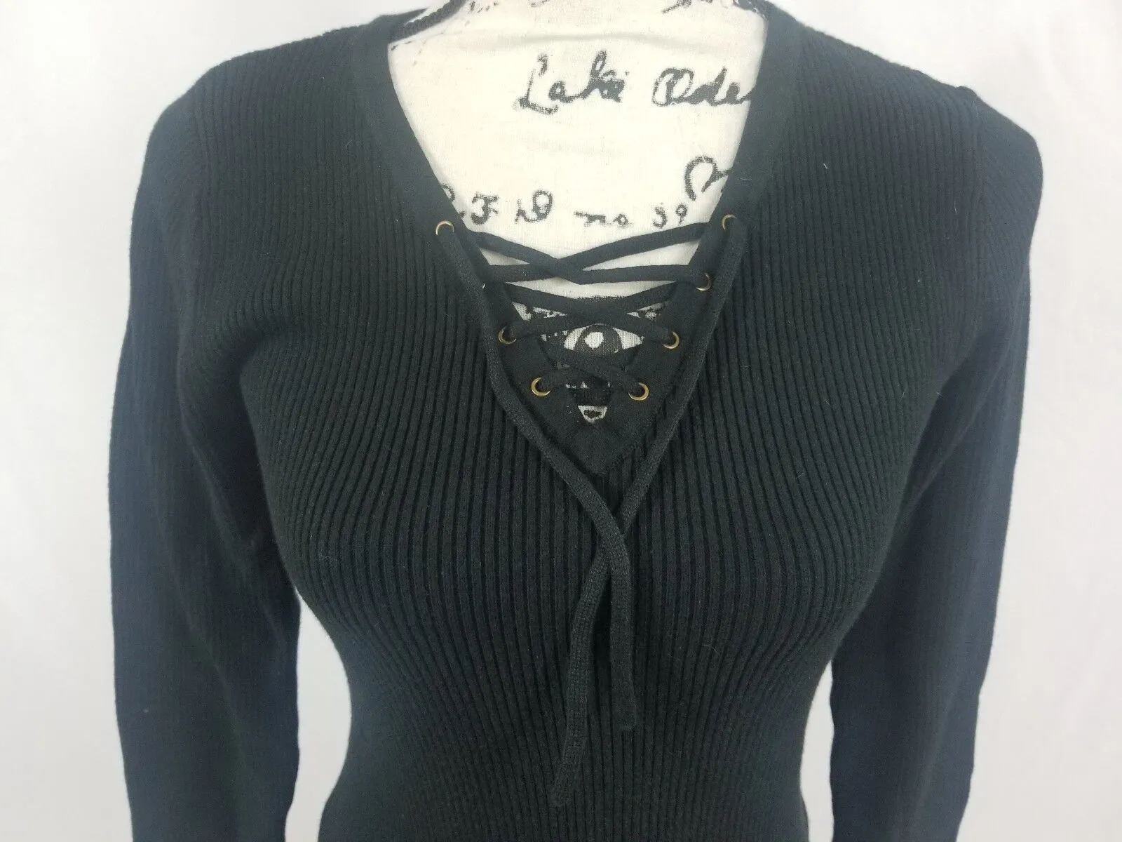 Mossimo Supply Co. Lace-Up Ribbed Sweater Dress Black Women's Size Small