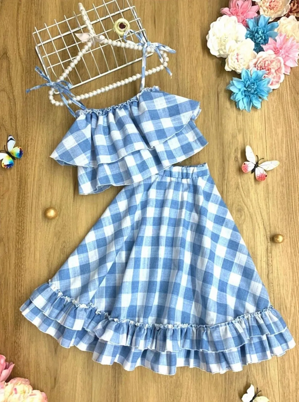 Must Be Spring Plaid Maxi Skirt Set