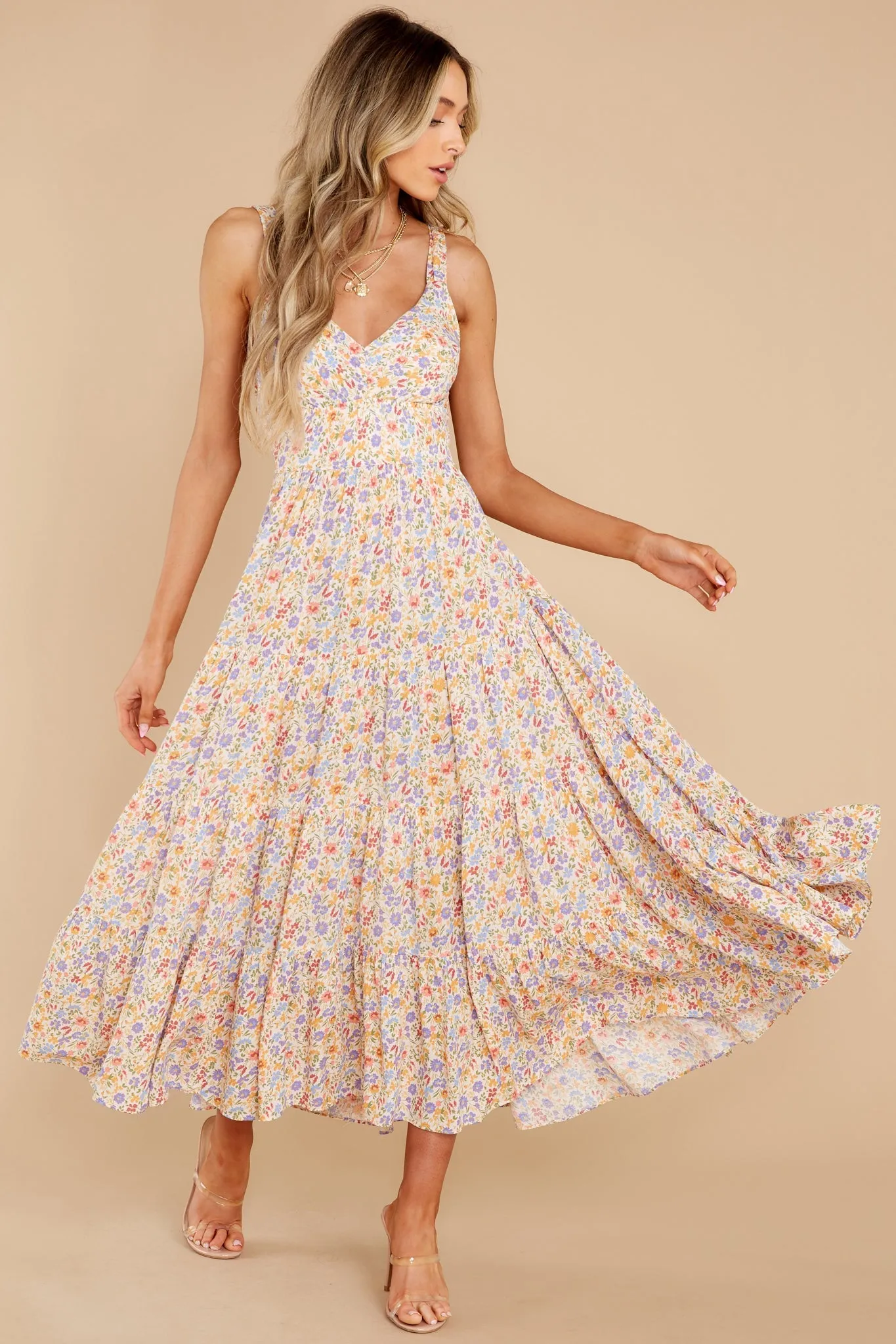 Mystic Gardens Ivory Multi Floral Print Maxi Dress