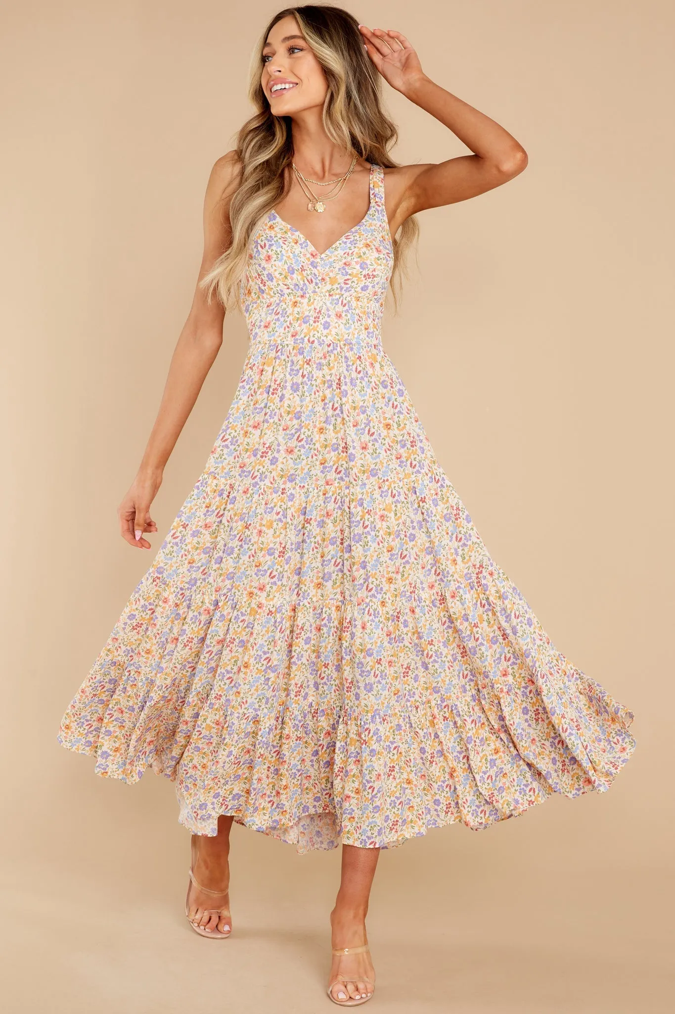 Mystic Gardens Ivory Multi Floral Print Maxi Dress