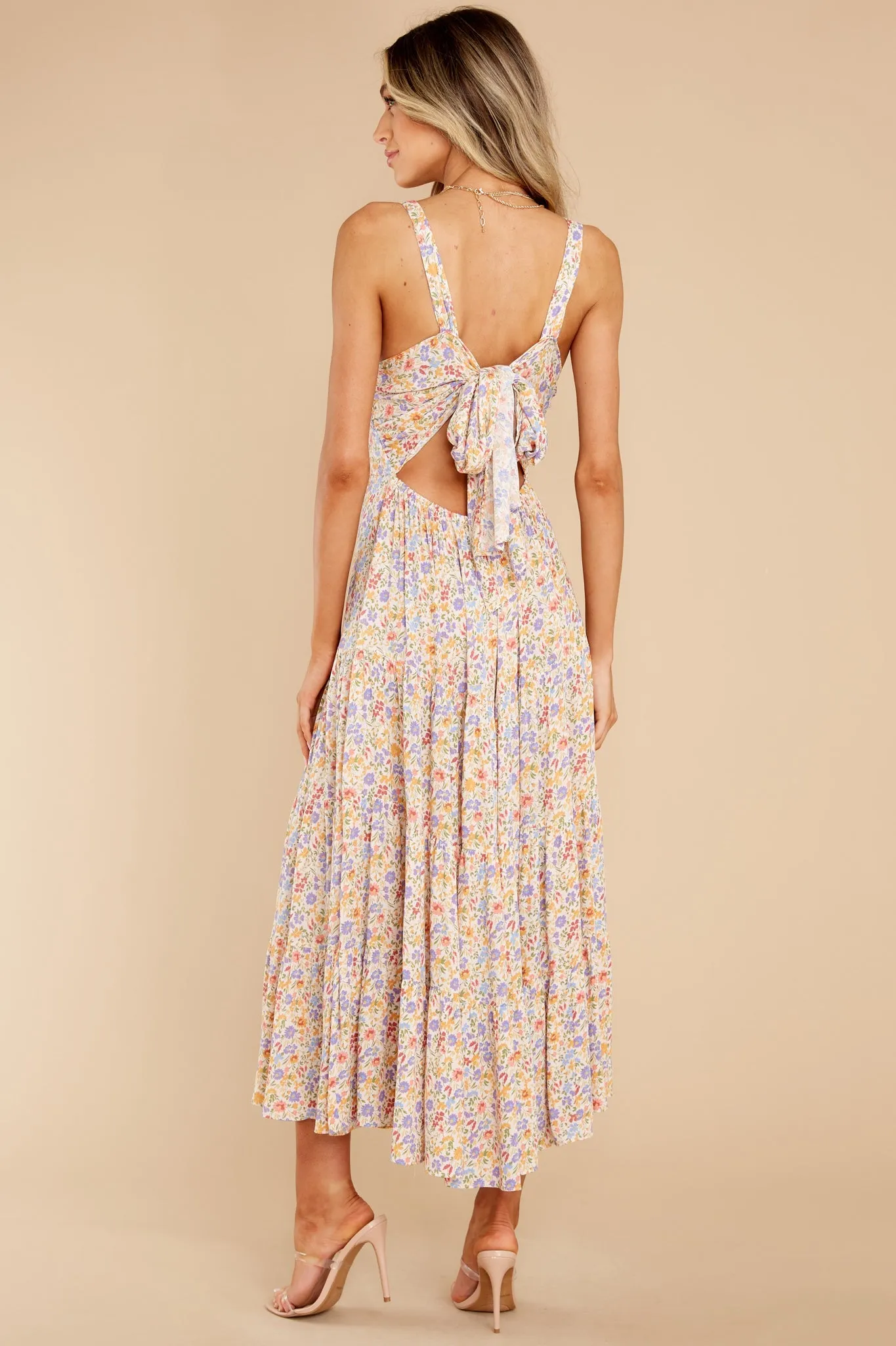 Mystic Gardens Ivory Multi Floral Print Maxi Dress