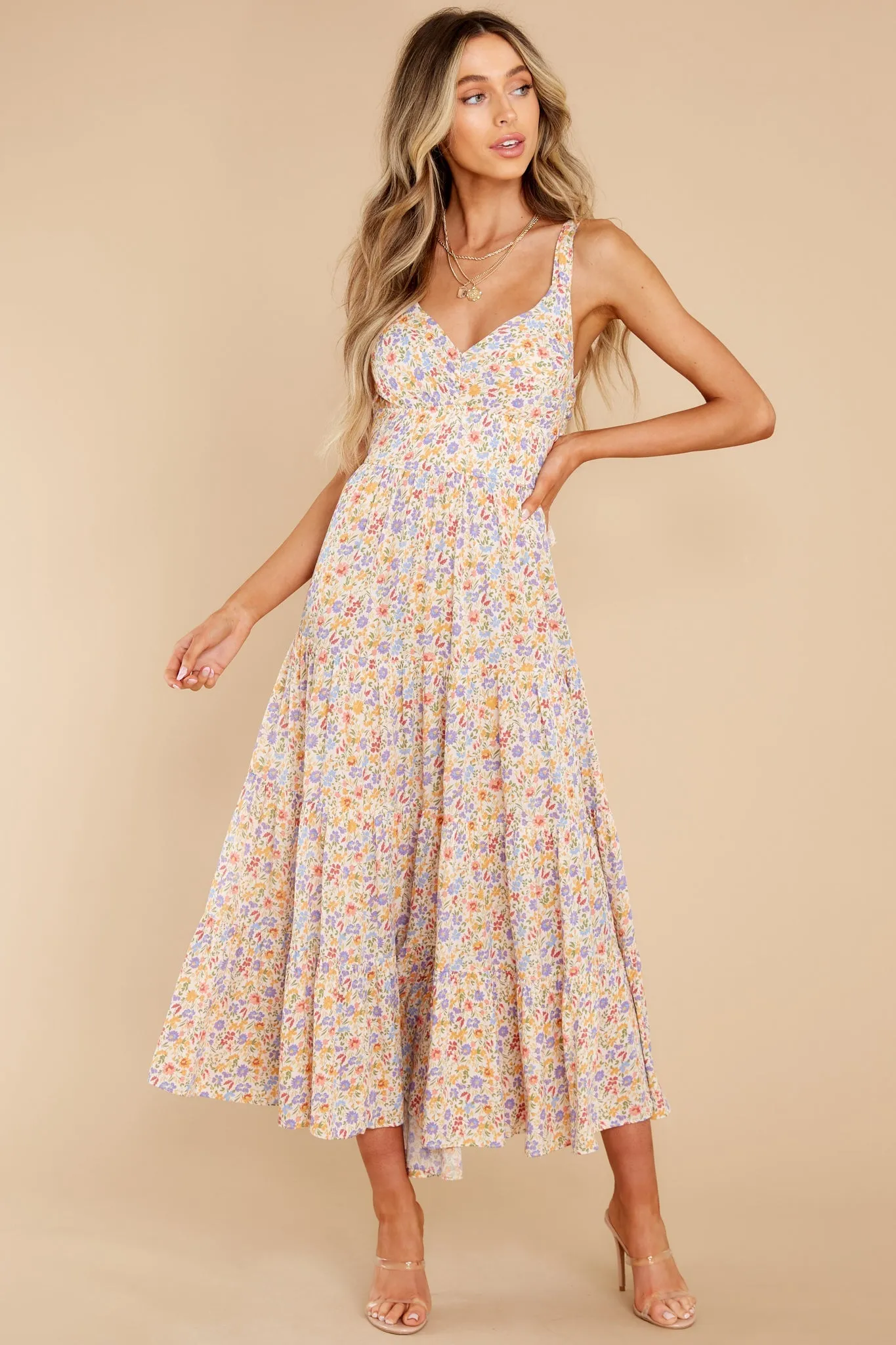 Mystic Gardens Ivory Multi Floral Print Maxi Dress