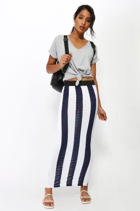 Navy/White Vertical Stripe Maxi Skirt