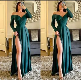 Newest Mermaid Long Sleeves Side Slit Evening Formal Long Prom Dresses       fg4846