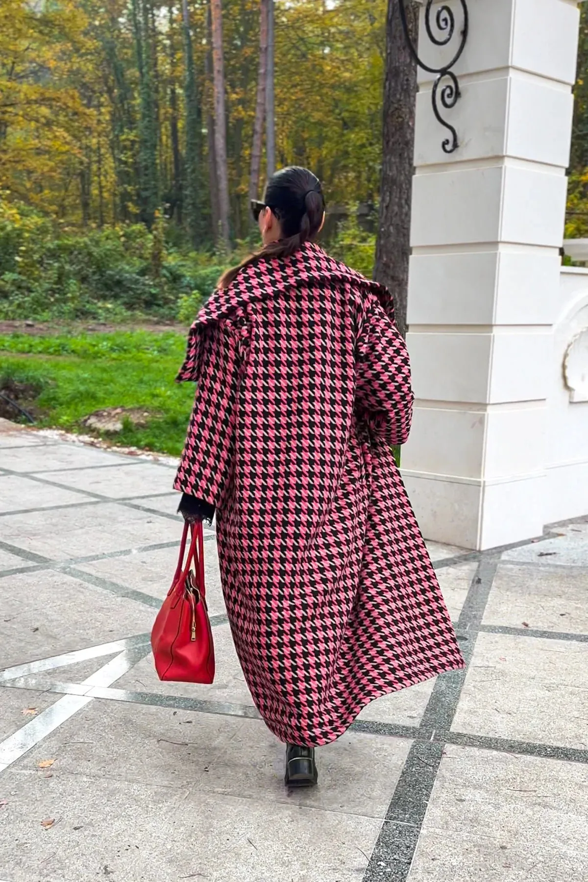 OFELIA Pink Houndstooth Coat