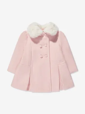 Patachou Baby Girls Faux Fur Collar Coat in Pink