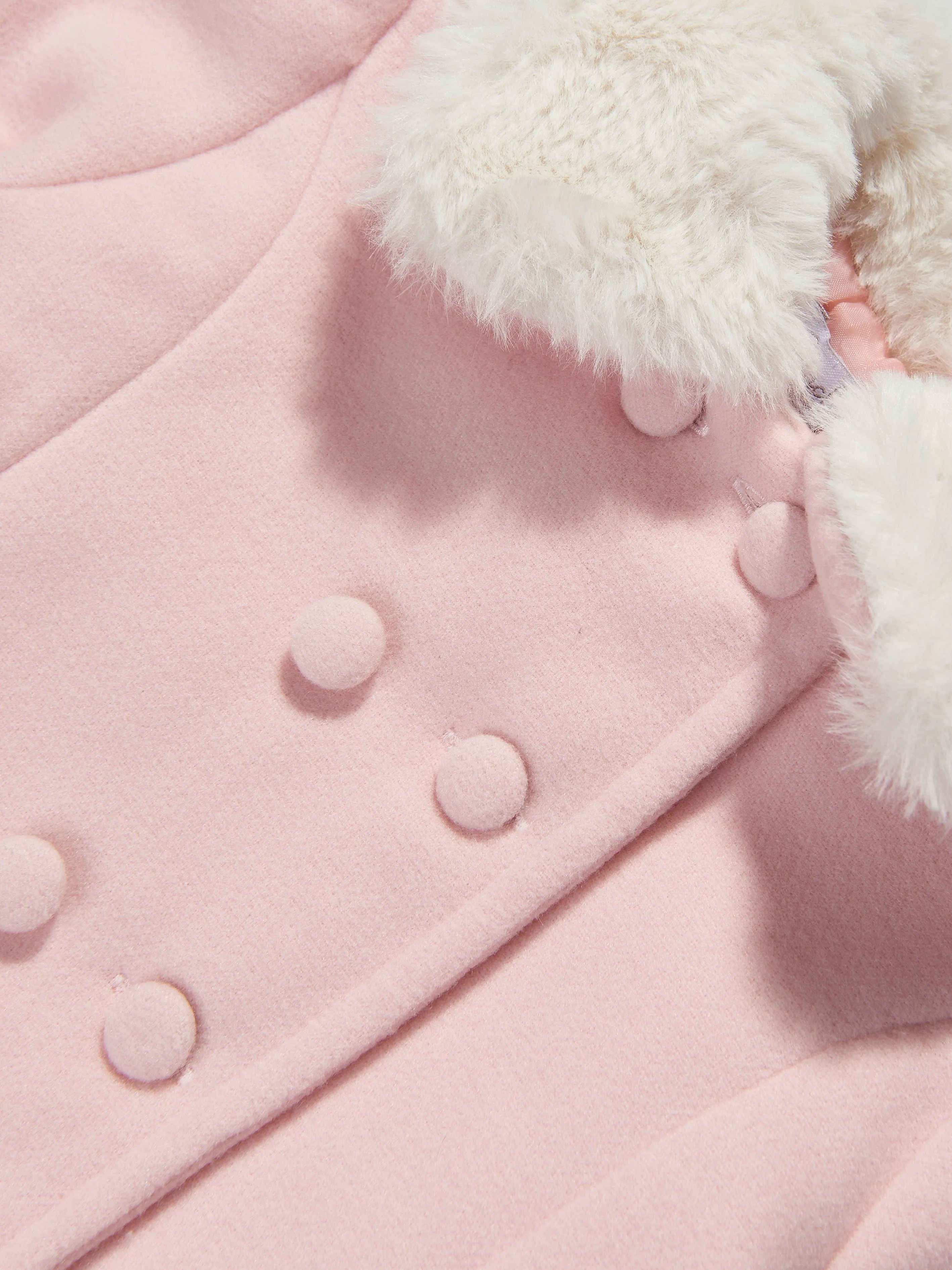 Patachou Baby Girls Faux Fur Collar Coat in Pink