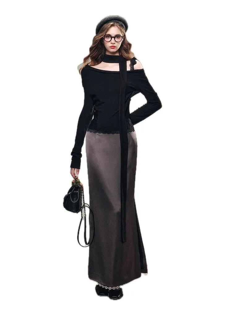 'Pearlescent Luster' Shimmer Acetate Maxi Skirt In Gray