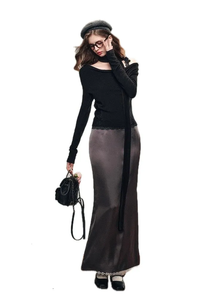 'Pearlescent Luster' Shimmer Acetate Maxi Skirt In Gray