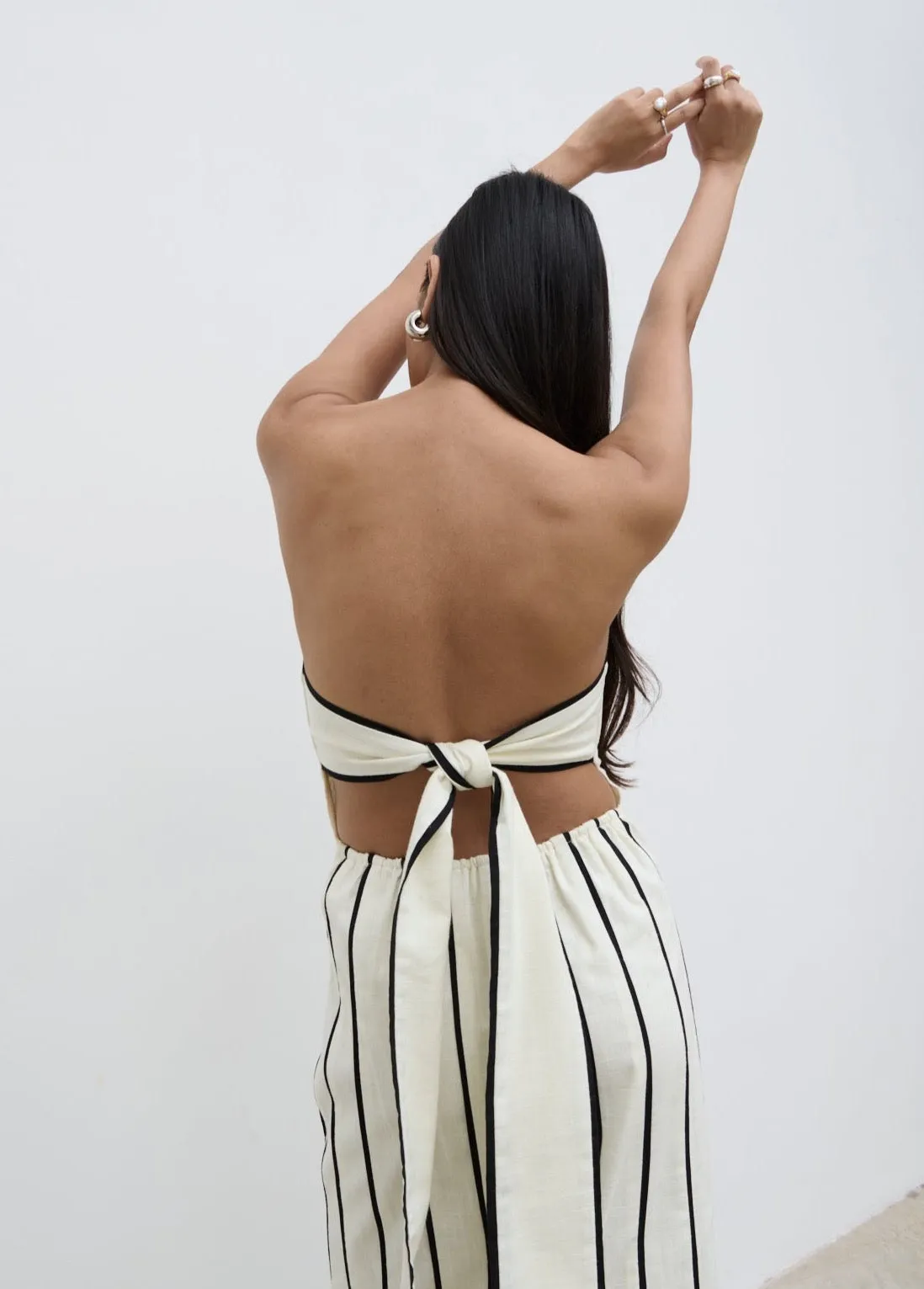 Penny Striped Bandeau Dress - Cream and Black