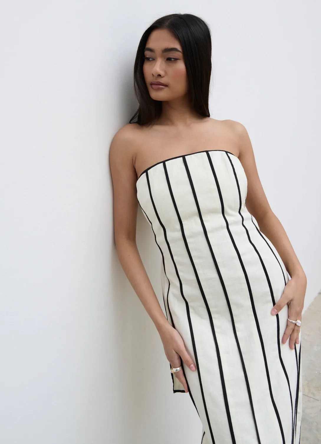 Penny Striped Bandeau Dress - Cream and Black