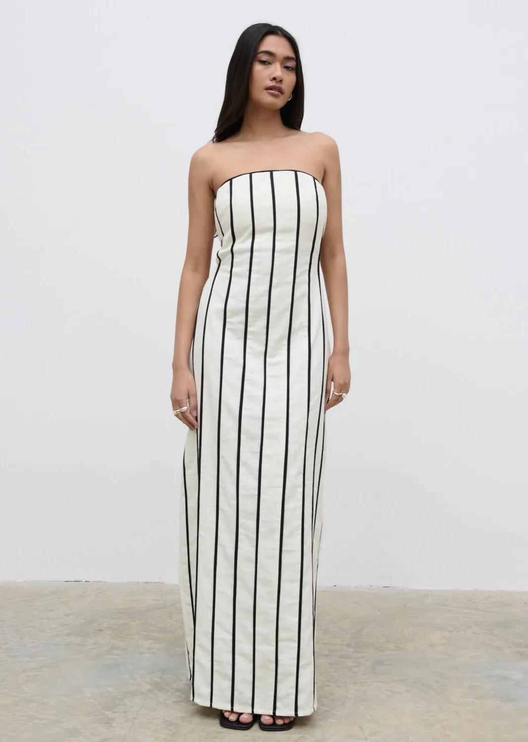 Penny Striped Bandeau Dress - Cream and Black