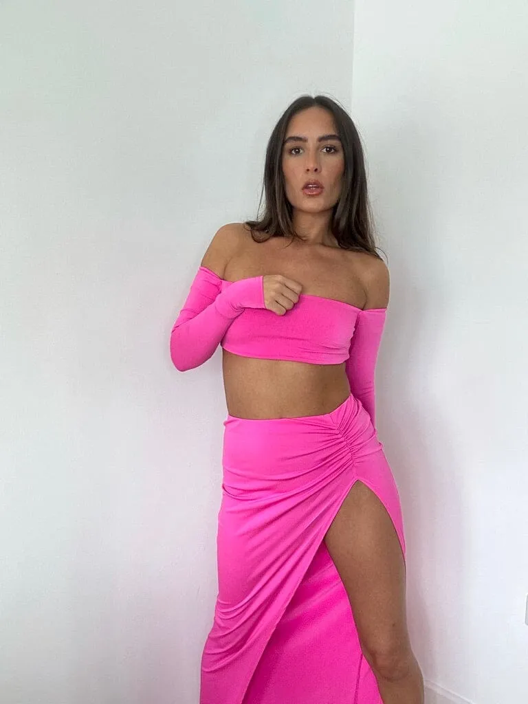 Pink Off Shoulder Maxi Set