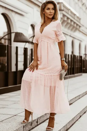 Pink Swiss Dot Maxi Dress