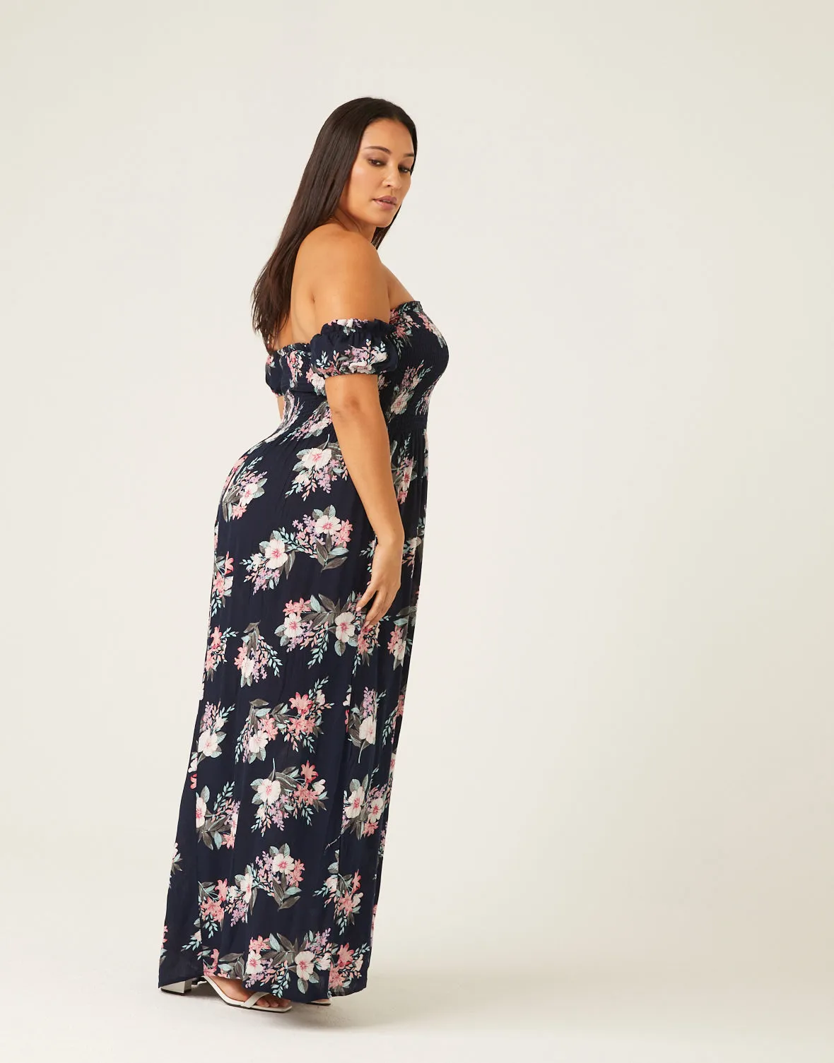 Plus Size Off Shoulder Floral Maxi Dress