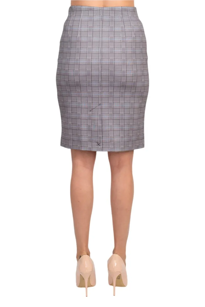 Premise elastic waist plaid printed scuba skirt