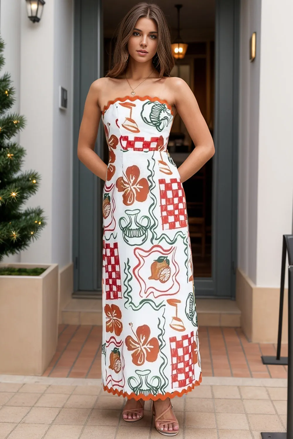 Printed Tube Maxi Dress