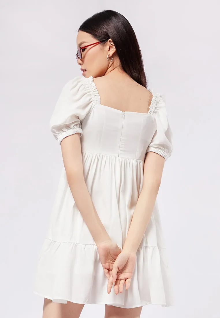 Puff Sleeves Tiered Mini Dress