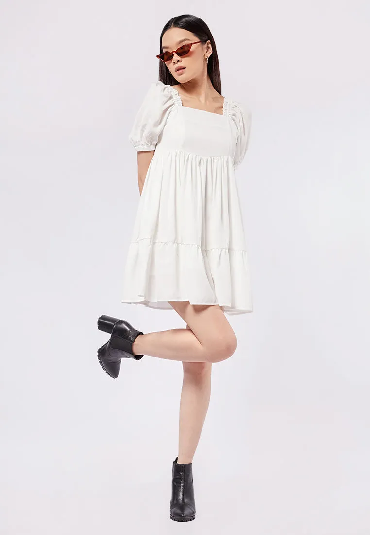 Puff Sleeves Tiered Mini Dress