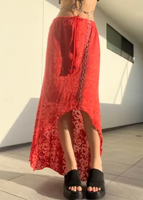 Red-Orange 90's Tapered Maxi Skirt (M)