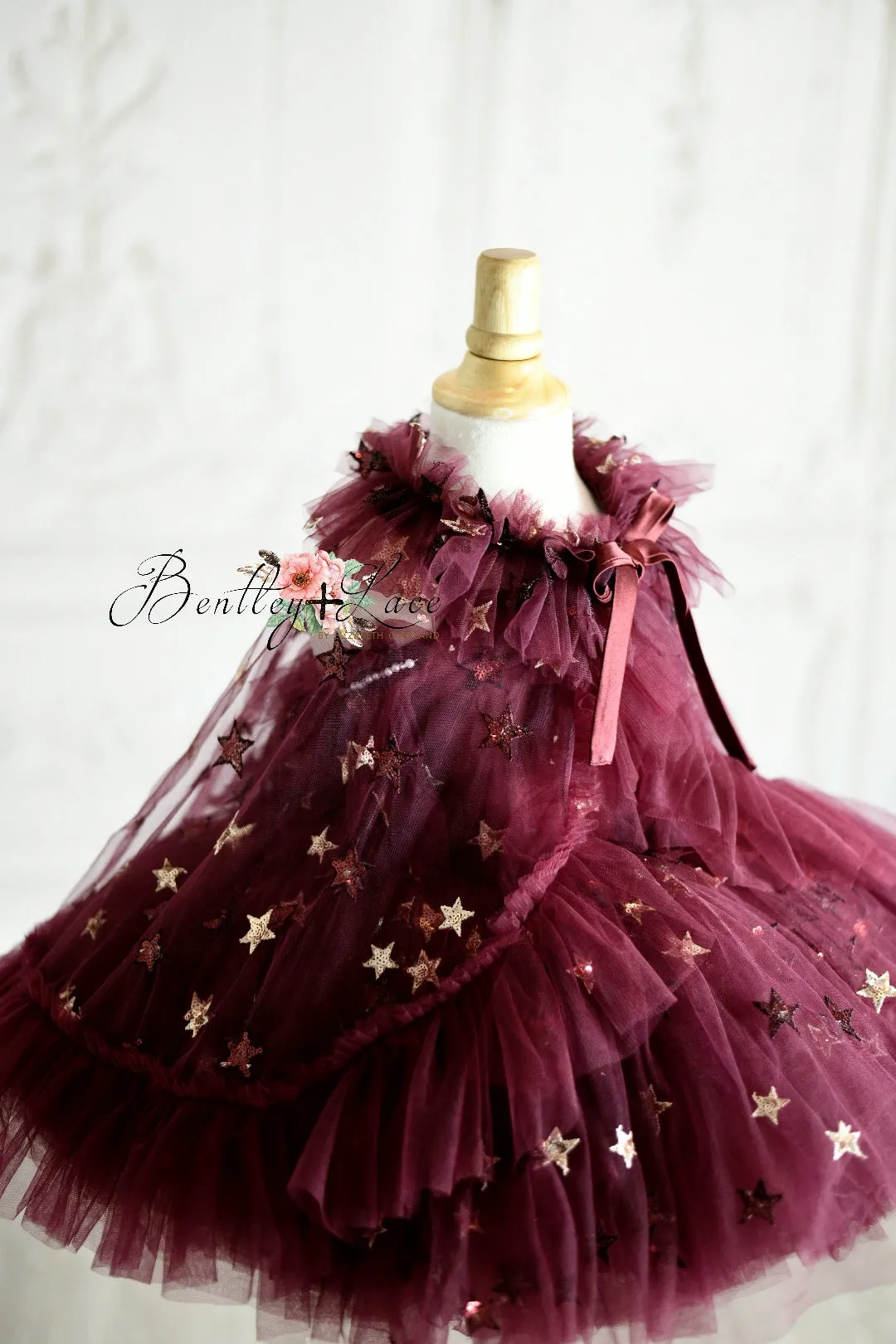 Retired rental EUC "Starlet" Toddler burgundy dress cape -Petal Length Dress ( 3 Year - Petite 4 Year)