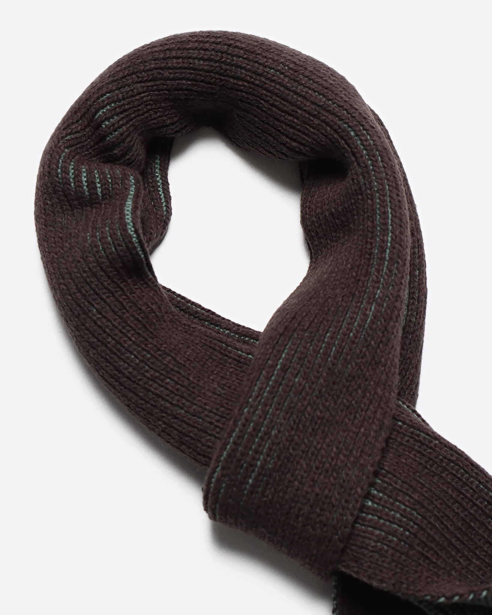 Ribbed Knit Scarf - Slate Brown / Forest Green