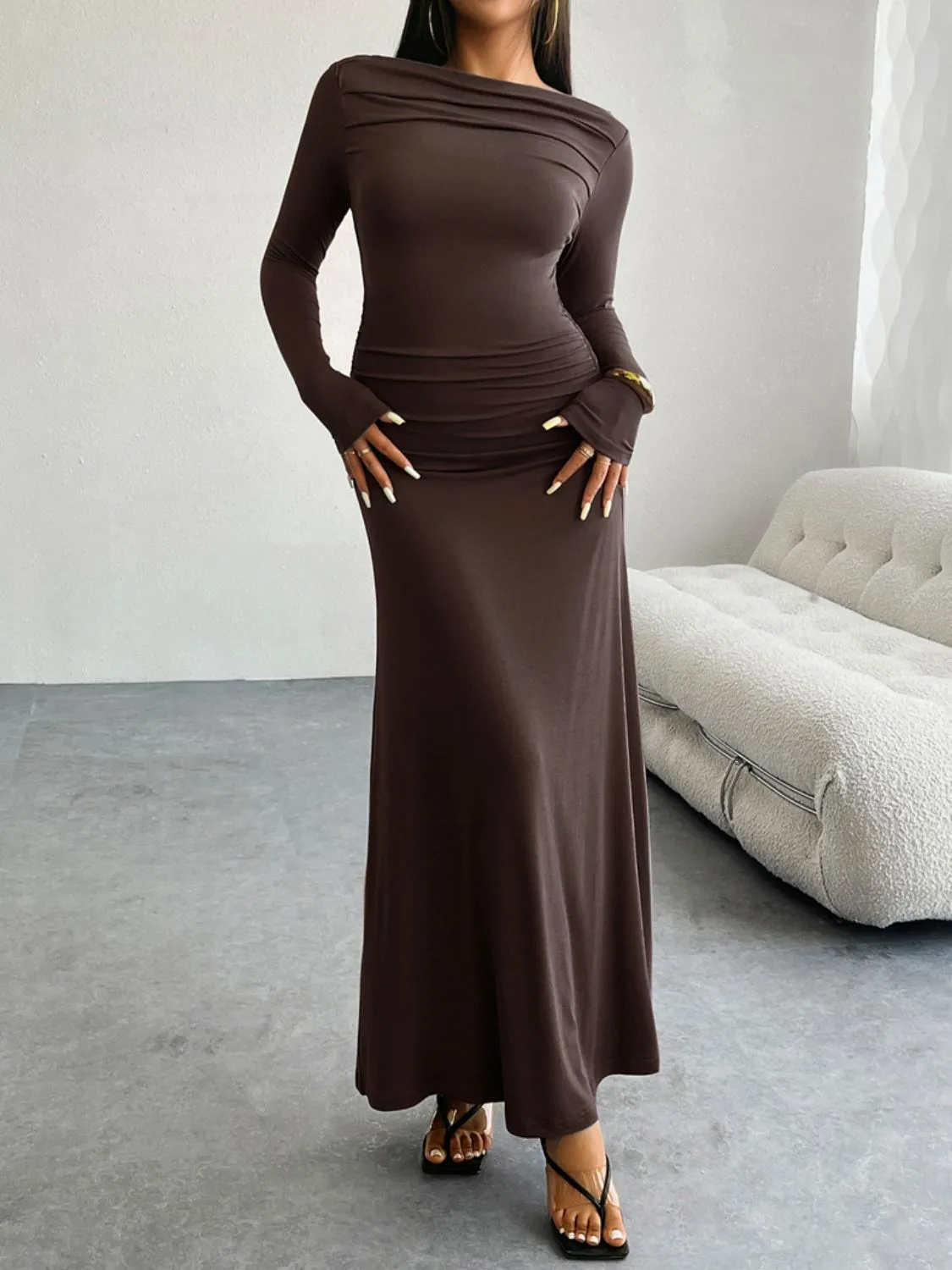 Ruched Long Sleeve Maxi Dress