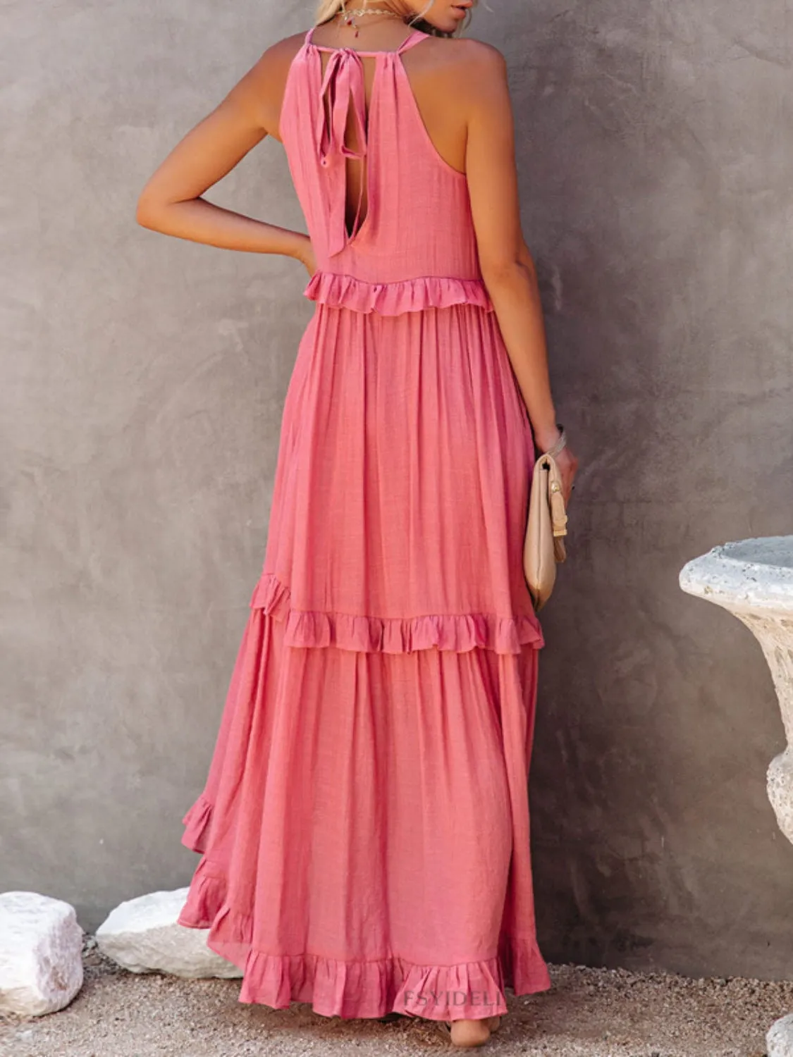 Ruffled Sleeveless Maxi Dress with Pockets