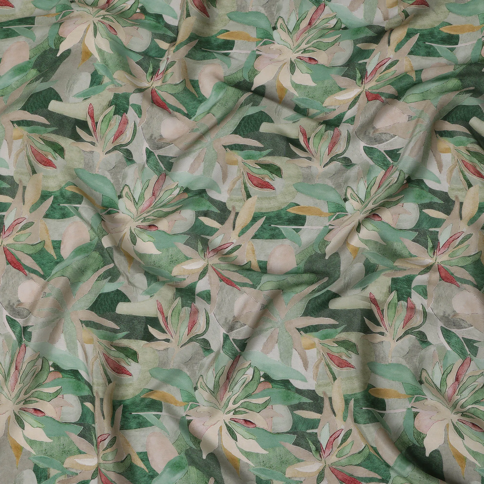 Sage Green Viscose Digital Printed Fabric with Abstract Floral Design, 110 cm Width-D21295