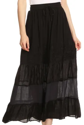 Sakkas Tania Long Bohemian Embroidered Maxi Skirt with Adjustable Waist