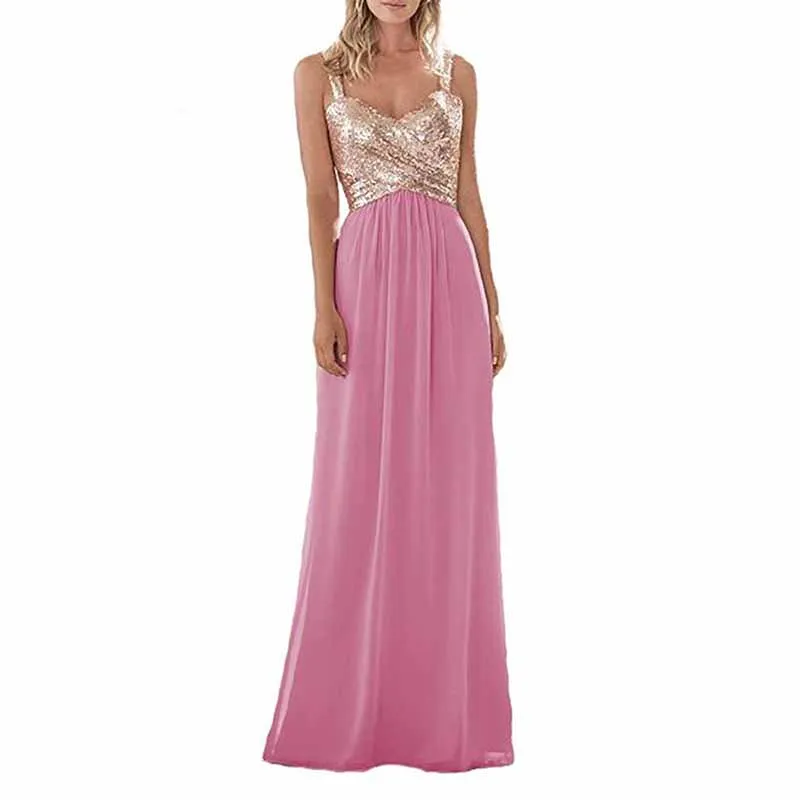 Sequin Top Bridesmaid Dresses Long Chiffon Formal Dresses for Women