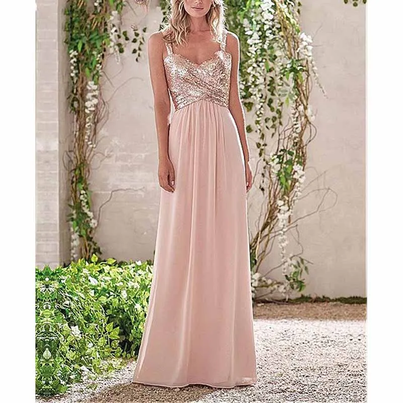 Sequin Top Bridesmaid Dresses Long Chiffon Formal Dresses for Women