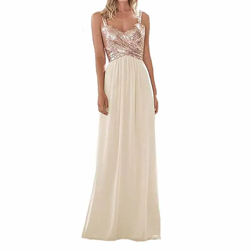 Sequin Top Bridesmaid Dresses Long Chiffon Formal Dresses for Women