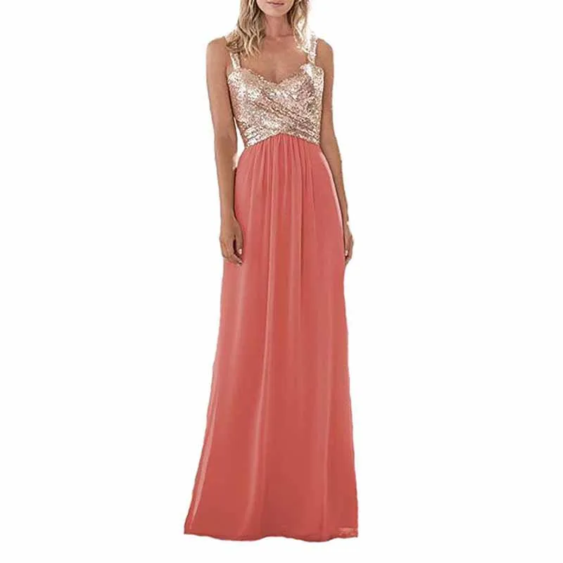 Sequin Top Bridesmaid Dresses Long Chiffon Formal Dresses for Women