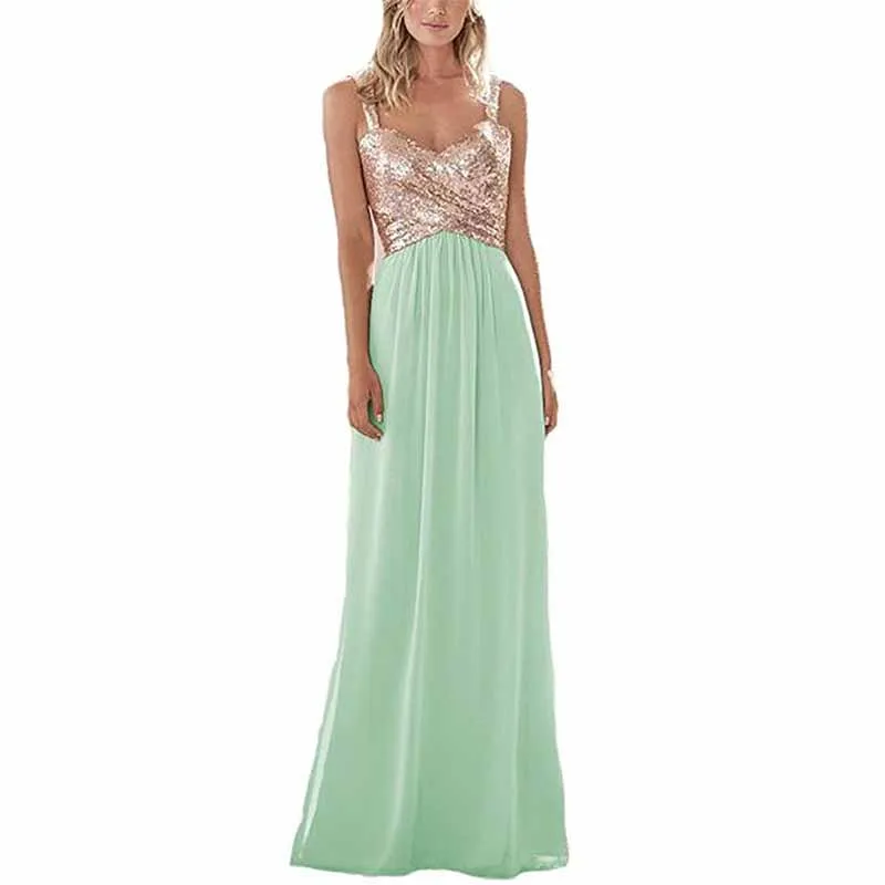 Sequin Top Bridesmaid Dresses Long Chiffon Formal Dresses for Women