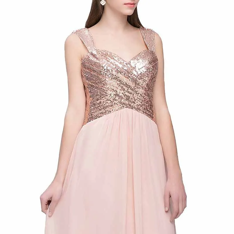 Sequin Top Bridesmaid Dresses Long Chiffon Formal Dresses for Women