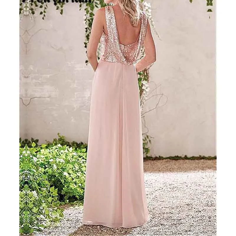 Sequin Top Bridesmaid Dresses Long Chiffon Formal Dresses for Women