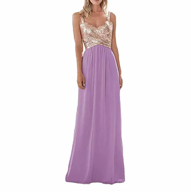 Sequin Top Bridesmaid Dresses Long Chiffon Formal Dresses for Women