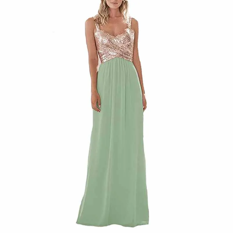 Sequin Top Bridesmaid Dresses Long Chiffon Formal Dresses for Women